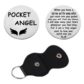 Pocket Angel Pocket Hug Token Long Distance Relationship Keepsake Stainless Steel Double-Sided Inspirational Gifts for Family Friends Coworker Christmas Gifts Birthday Gifts Angel PU Leather Keychain