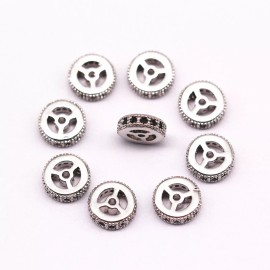 Unbranded Silver Plated Micro Pave Black Zircon Flat Wheel Charm Size 3x8mm Sold per Piece