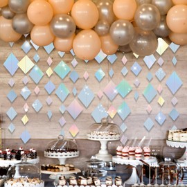 45.2Ft Diamond Iridescent Disco-Holographic Party-Decoration Garland,Iridescent Hanging Backdrop Streamer Decor Baby Shower Birthday Engagement Wedding Supplies