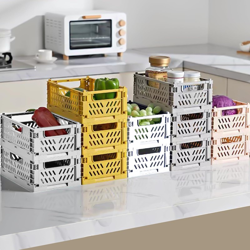 Frepea Pack of 2 Storage Baskets, Grey Folding Boxes, Foldable