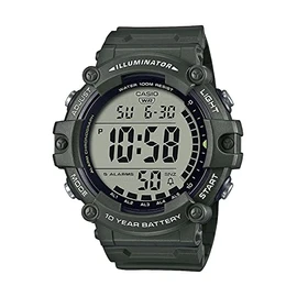 Casio Illuminator 10-Year Battery Extra Long Strap 100 M Water Resistance 5-Alarm w/Countdown Timer Men's Digital Watch, Green, AE-1500WHX-3AVCF