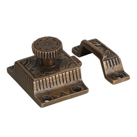 A29 Solid Brass Cabinet Latch, Latch with Flower Knob for Cabinet Closet Kitchen Door Drawer Lock, Handmade Weathered Bronze Finish, Antique Latch