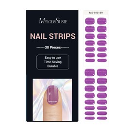 MelodySusie Semi Cured Gel Nail Strips (Purple Cat Eye)- Works with Nail lamp, Salon-Quality, Long Lasting, Easy to Apply & Remove - Includes 30Pcs, 2 Prep Pads, Nail File & Wooden Stick