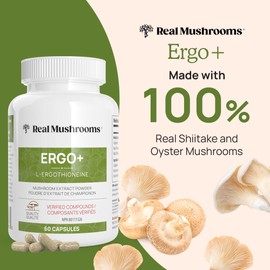 Real Mushrooms Real Mushrooms L-Ergothioneine, Oyster and Shiitake Mushroom Extracts - Source of Antioxidants Fungal Polysaccharides with Immunomodulating Properties Organic Vegan Supplements 60 Caps