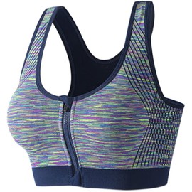 Dress Cici Blue Zip Front Sports Bra with Racerback and Colorful Fabric, Wireless Sport Bra Asia Size L