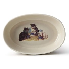 PetRageous 17006 Pet Derby Stoneware Dishwasher Safe Oval Cat Bowl 2-Cup 6.5-Inch Long 4-Inch Wide 2-Inch Tall Cats, 16-Ounce, Off-White