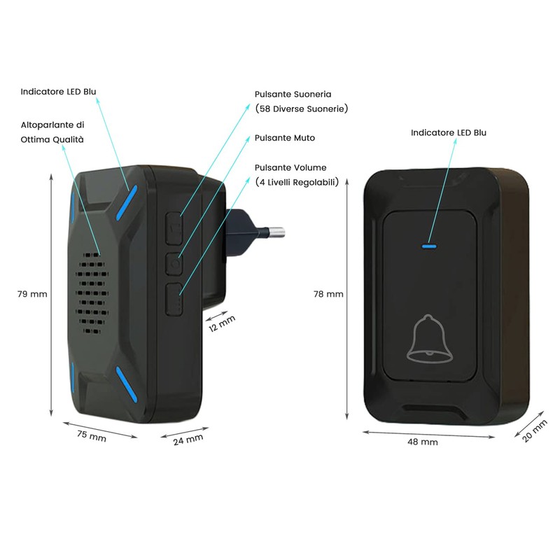 YYQ Outdoor Wireless Doorbell IP68 Large Strong Speaker LED Indicator