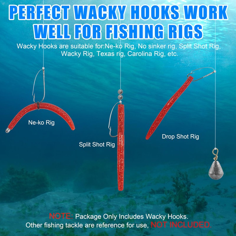 FUSIGO Wacky Rig Hooks Weedless, 30pcs Bass Fishing Hooks for