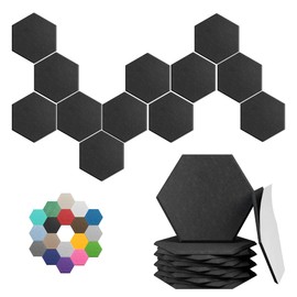 Hexagonal Acoustic Panels-12 Pack High-Density Sound Absorbing Panels 12"X10"X0.4" for Enhanced Noise Reduction, DIY Design, Idea for Studios, Offices, and Home Theaters(Black)