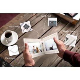 JD Concept Double 5x7 Horizontal Combo, Art 5 x 7 White Wood Picture Frame - Opening 4.5x6.5 Foldable Photo Frame, for 5 by 7 Landscape View