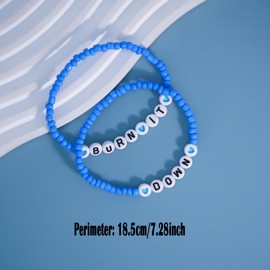 SKYFUN Blue Friendship Bracelets Blue Beaded Bracelets for Women Men Navy Blue Stretch Inspirational Letter Beads Bracelet Jewelry Gifts for Friends, 2PCS BURN IT DOWN