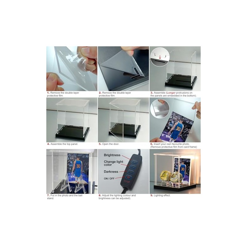 LANSCOERY Acrylic Championship Ring Display Case with LED Light, DustProof