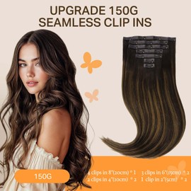DOORES Seamless Clip in Hair Extensions Real Human Hair, Dark Brown to Chestnut Brown 7pcs 24 Inch 160g, Seamless Clip in Hair Extensions Remy Hair Thin Weft Hair Invisi Edge Hair Extensions