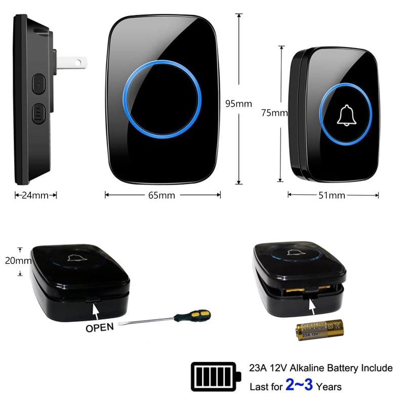 AIMALL Waterproof Wireless Doorbell System with Dual Plugin Receivers: Ultra-Long