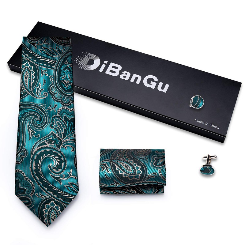 DiBanGu Conjunto de gemelos de seda para hombre con corbata