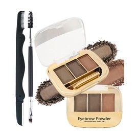 Eyebrow Powder Palette, 3 Colours, Coffee Taupe Brown, Eyebrow Powder, Waterproof, Versatile Eyebrow Colouring Palette with Razor and Brush, Highly Pigmented Long-Lasting Eyebrow Makeup Set-01