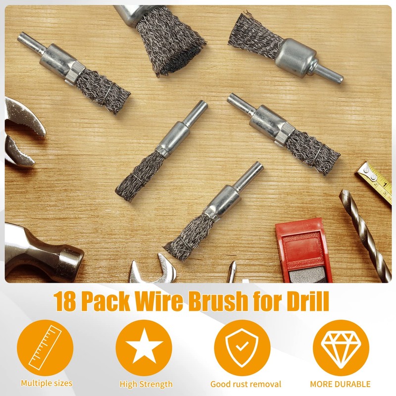 Mixiflor 18 Pack Wire End Brush Set, Wire Brush for