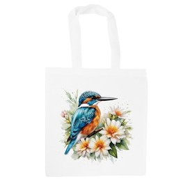 Floral Kingfisher Tote Bag - Birds & Flowers Wildlife Gifts - Shopping Bag Accessories Present