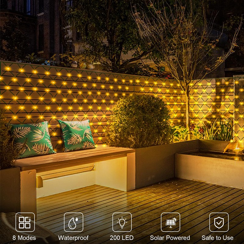 Solar LED Net Lights 9.8 x 6.6Ft, 200 LEDs Net
