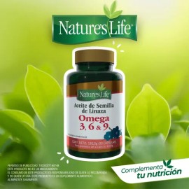 Aceite de Linaza Nature's Life con Omega 3, 6 y 9 en Cápsulas, 90 Unidades