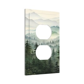 WJLKSJD Green Misty Forest Mountain Duplex Outlet Covers Light Switch Plate Cover Decorative Pine Tree Wall Plates Country Electrical Faceplate Lightswitch Switchplate for Kitchen Bathroom Bedroom
