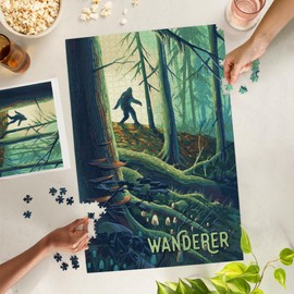 Lantern Press 1000 Piece Jigsaw Puzzle, Wanderer, Bigfoot in Forest