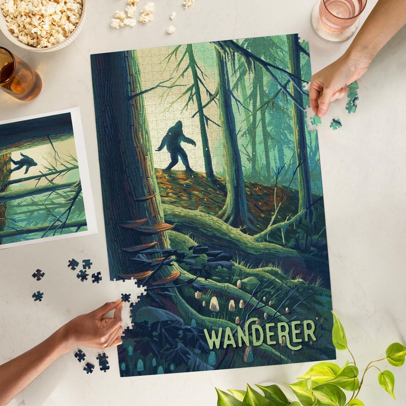 Lantern Press 1000 Piece Jigsaw Puzzle, Wanderer, Bigfoot in Forest