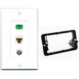 RiteAV 1 Port Fiber Optic Jack SC Simplex APC + Cat6 + Coax Wall Plate - Bracket White