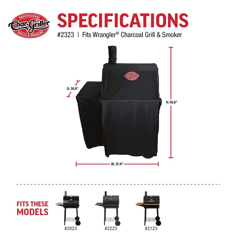 Char-Griller 2323 Wrangler Charcoal Grill Cover, Black