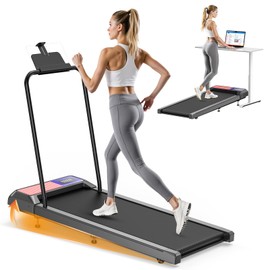 RJOP Walking Pad Treadmill with 8% Incline and Handle Bar, Low Noise Small Under Desk Treadmill, 2.5HP Compact Portable Treadmills for Home with App, Remote Control and LED Display, Blue Red