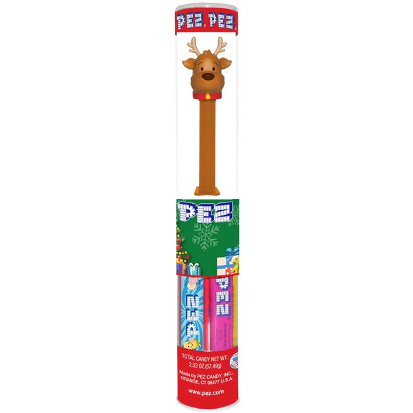 PEZ Candy Dispenser Christmas Holiday Tube: Santa's Reindeer with Candy Refills