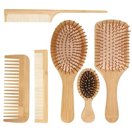 6 Pieces Hair Brush, 100% Natural Bamboo Anti Static Hair Massage Brush, Detangling Hair Comb, Reducing Hair Breakage and Frizzy No More Tangle (square 60g)