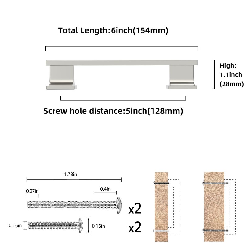 COTYKILEY 10 Pack 5 Inch(128mm) Brushed Satin Nickel Cabinet Handles