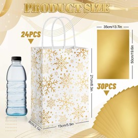 JarThenaAMCS 24Pcs Winter Snowflake Gift Bags with Tissue Paper Gold Foil Snowflake Party Favor Bags with Handle Christmas Goodie Candy Treat Bags for Xmas Wedding Birthday