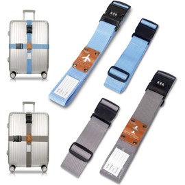 Suweir Luggage Strap Suitcase Strap, Pack of 4 Suitcase Straps, Cross Luggage Tag, Eye-catching Suitcase Webbing with Lock, Adjustable Luggage Strap for Quick Identifying Luggage, Travel Bag Suitcase