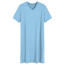 Latuza Men's Viscose Nightshirt Short Sleeves Sleep Shirt L Pale Blue
