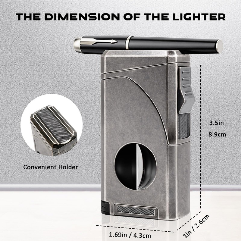 VloEssic 6-in-1 Triple Jet Butane Torch Lighter Built-in V &