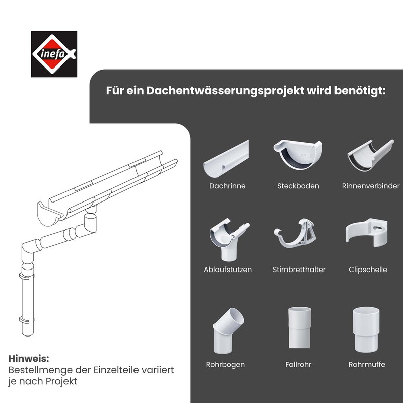 INEFA Rain Pipe Elbow 45 Degrees for Downpipe, PVC DN