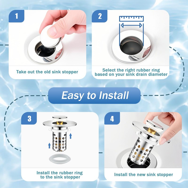 Universal Bathroom Sink Stopper, Pop Up Sink Drain Strainer Plug