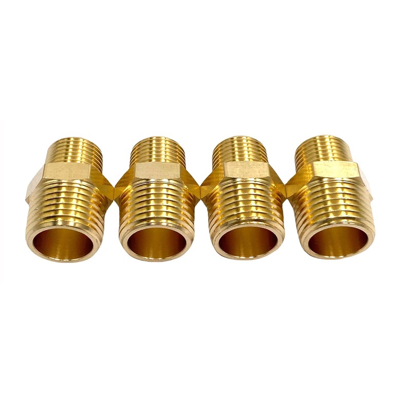 4Pcs 3/8" NPT x 1/2" NPT Male Pipe Hex Nipple,Brass