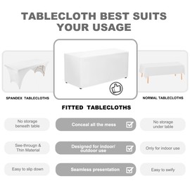 PLOYMONO Fitted Tablecloth, 2 Pack Table Clothes for 8 FT Rectangle Table, (96x30 Inch) Polyester Fabric Cover for Trade Craft Show, Buffet, Banquet, Wedding (White)