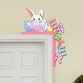 KOYILTD Easter Door Corner Decorations Wooden Door Frame Ornament Bunny Decorration Funny Decor Wooden Party Supplies Easter Decoration for Home Doors Windows Walls (Lovely)