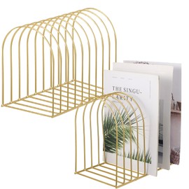 Kosiz 2 Sets Wire File Organizer for Desk 9 Slots Metal File Holder Magazine Folder Mail Desktop Sorter Countertop Folder Stand Racks for Binder Storage School Office Home Photography Prop(Gold)