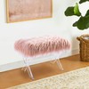 Glitzhome Pink Faux Fur Ottoman Bench, Modern Ottoman Footrest Stool