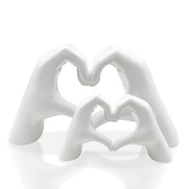 Adompacat Heart Hands Statue,Love Finger Sculptures,Modern Home Decor Art for Living Room, Bedroom,Office,Bookshelf Decor,Wedding for Love and Anniversaries(White,2pcs)