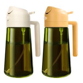 YARRAMATE 16oz/470ml 2PCS Light Blockage Dark Oil Sprayer for Cooking, 2 in 1 Olive Oil Dispenser Bottle for Kitchen, Dark Green Glass Oil Bottle, Food-Grade Oil Mister for Air Fryer(White & Orange)