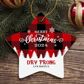 Merry Christmas Dry Prong Ornament Dry Prong LA Christmas Ornament 2024 Gift Family Friend Hometown Souvenir Housewarming Keepsake Star Ornament Tree 3" White
