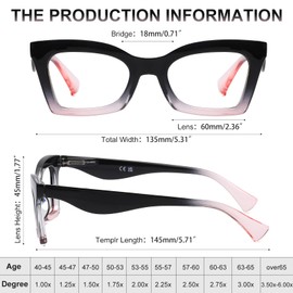 AQWANO Stylish Oversized Designer Reading Glasses for Women - Blue Light Blocking Magnifying Readers,Oprah Square Cat Eye Anti-Glare Computer Eyeglasses, 3 Pack 1.5