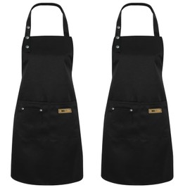 AlGuirnex 2 Pack Heavy Duty Kitchen Aprons, Adjustable Waterproof & Oil Resistant Canvas Apron with Pockets for Cooking, Baking, BBQ Unisex Chef, Server Apron (Black)