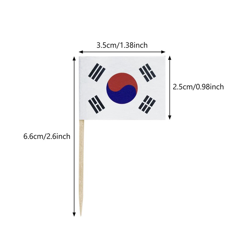 100 Pcs Korea Flag Korean Toothpick Flags, Small Mini Stick